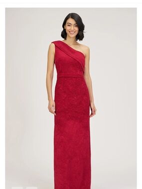 JS Collections One-Shoulder Red Lace Evening Gown